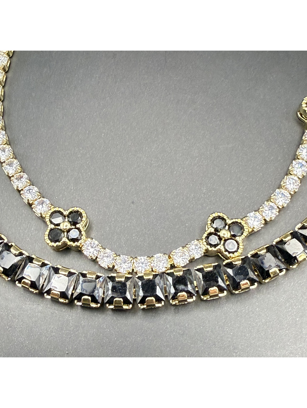 candy+clover black and clear crystal gold tone bracelet stack (2 pc)
